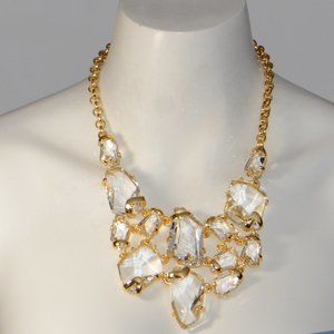 Kenneth Jay Lane KJL Polished Gold Crystal Drop Bib Necklace